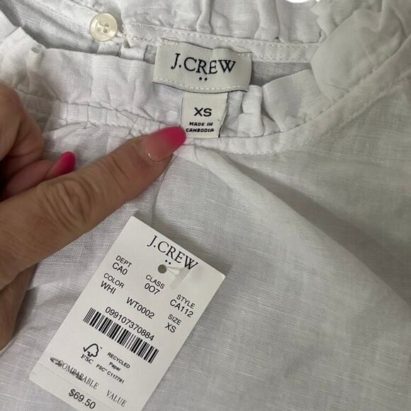 NWT J.Crew White Linen Ruffle Tank Top XS | Summer Work Casual Blouse - Picture 6 of 7